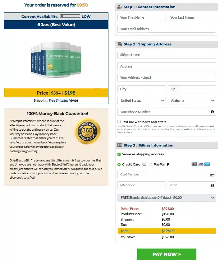 ElectroSlim Secure Checkout Page